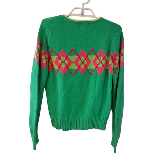 Lilly Pulitzer vintage sweater womens Small cotton green argyle preppy - Picture 2 of 6